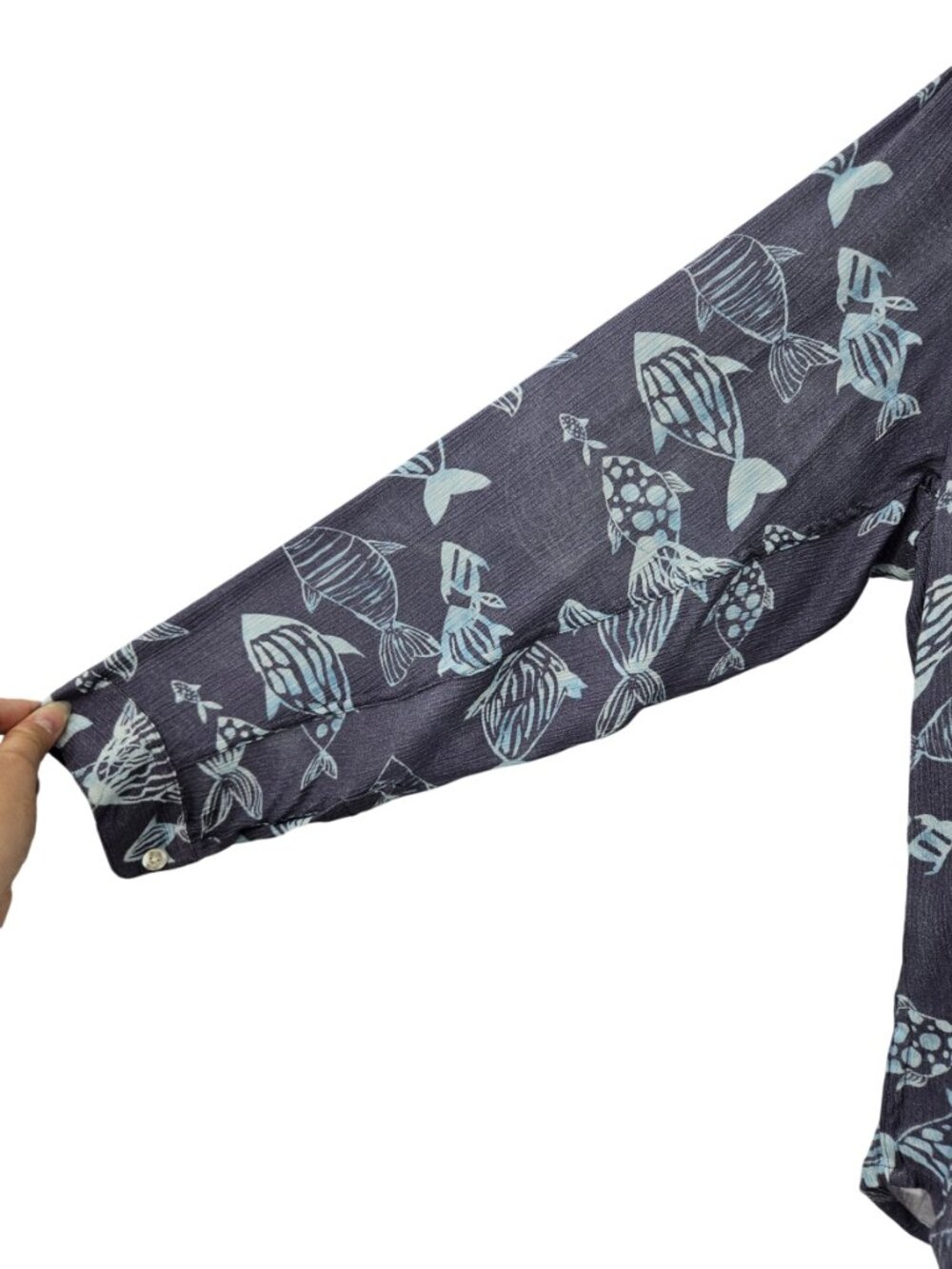 HIHO Vicky Fish Print Button Down Shirt Blue Gray Women's Size M Summer Vacation - Picture 5 of 11